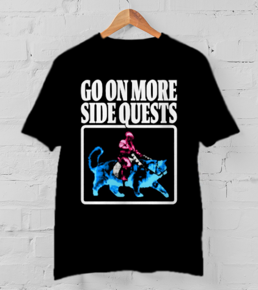Go On More Side Quests Knight Riding Cat Pixel T-Shirt
