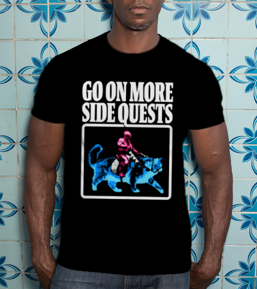 Go On More Side Quests Knight Riding Cat Pixel T-Shirt