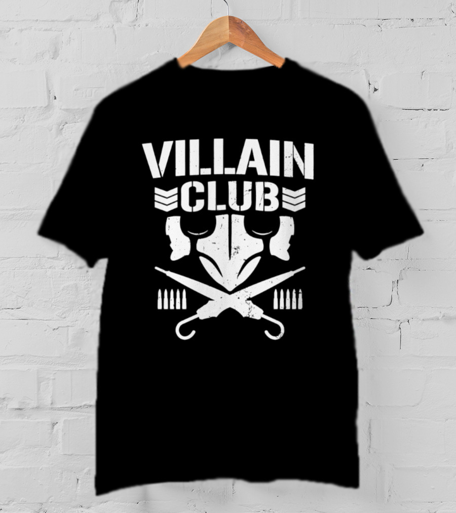 Villain Club Masked Skull With Crossed Umbrellas And Bullets T-Shirt