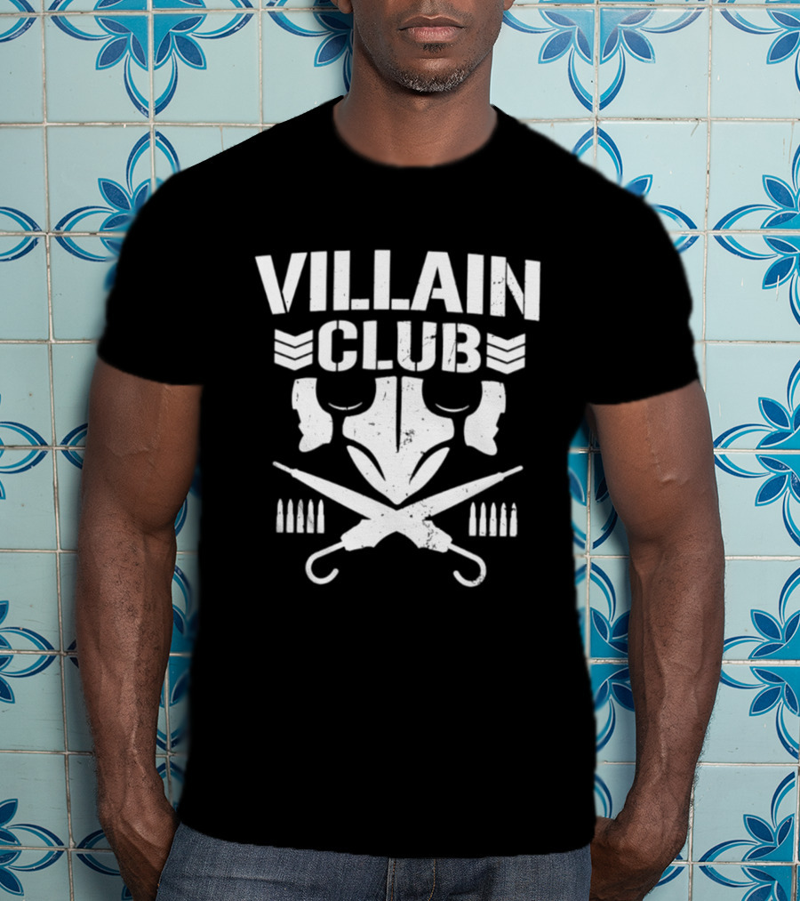 Villain Club Masked Skull With Crossed Umbrellas And Bullets T-Shirt