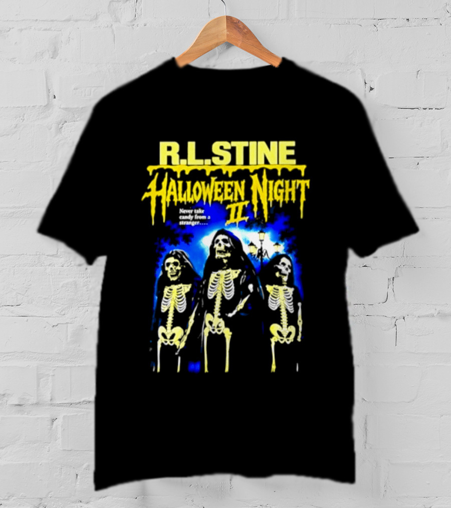 R.L. Stine Halloween Night II Never Take Candy From A Stranger Skeleton Trio T-Shirt