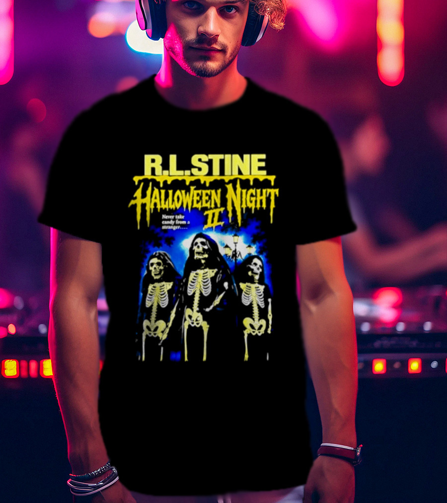 R.L. Stine Halloween Night II Never Take Candy From A Stranger Skeleton Trio T-Shirt