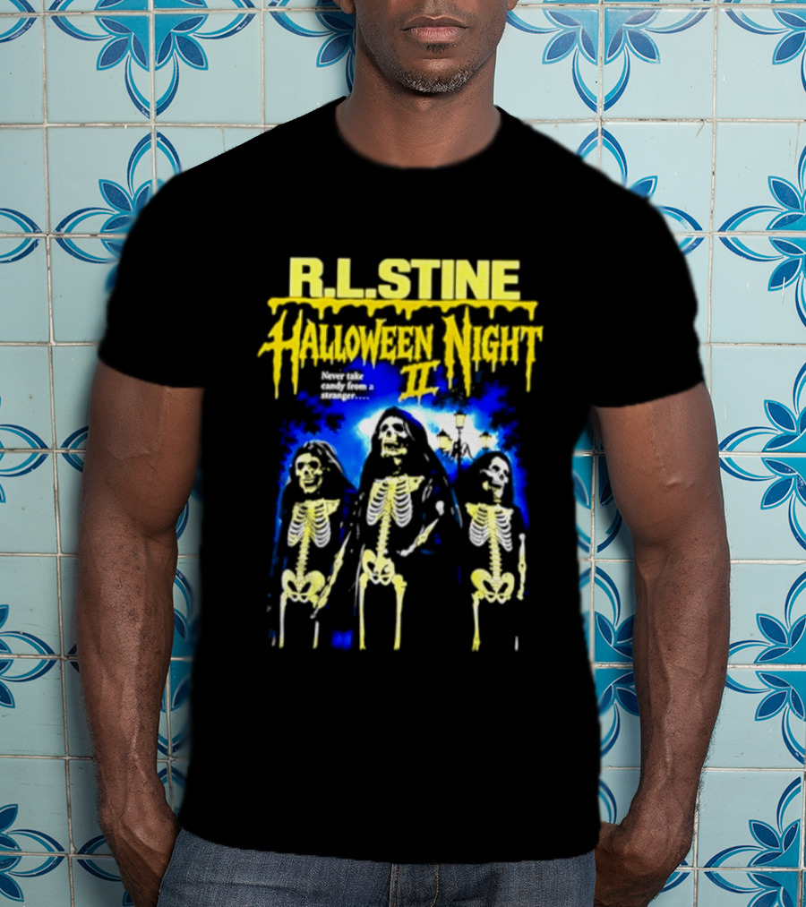 R.L. Stine Halloween Night II Never Take Candy From A Stranger Skeleton Trio T-Shirt