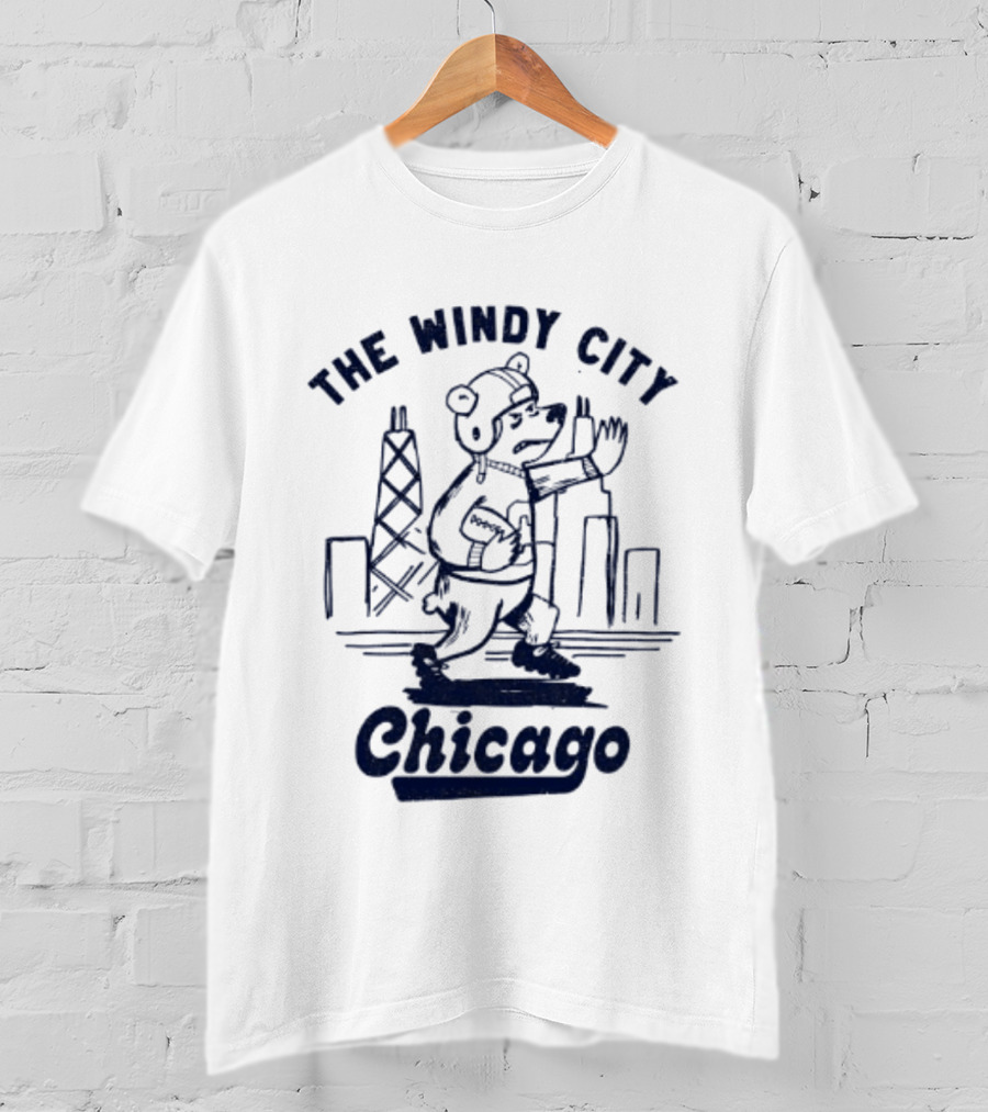 Chicago Bears The Windy City Football Character And Skyline T-Shirt