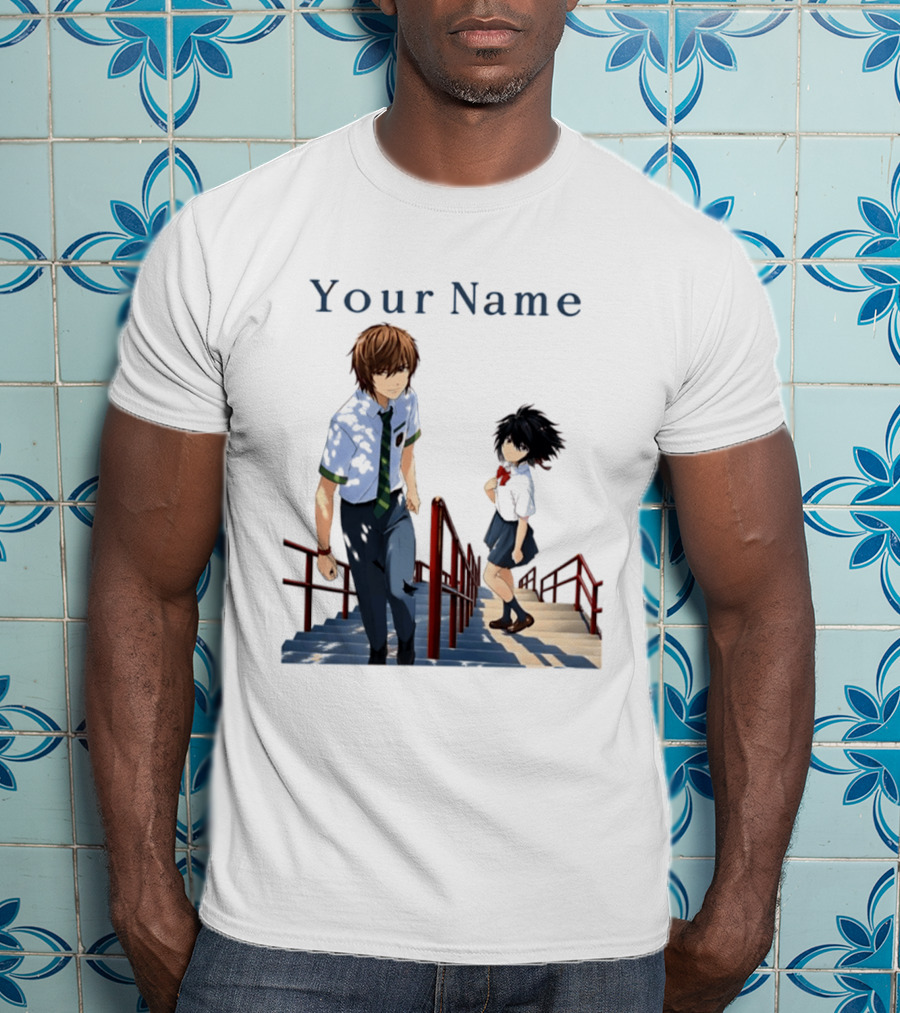 Light Yagami And Your Name Anime Crossover Stairs Scene T-Shirt
