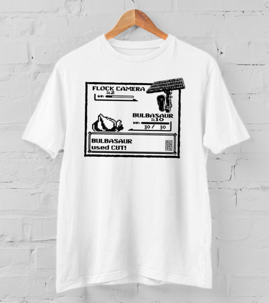 Flock Camera Pokemon Game Boy Bulbasaur Used Cut Retro Gaming Battle Scene T-Shirt