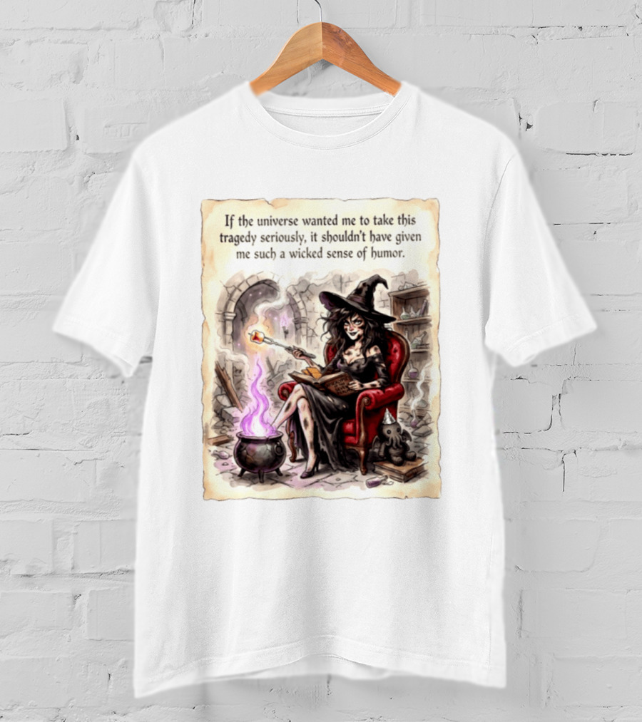 Witch With A Wicked Sense Of Humor And Magic Wand In Stone Room T-Shirt