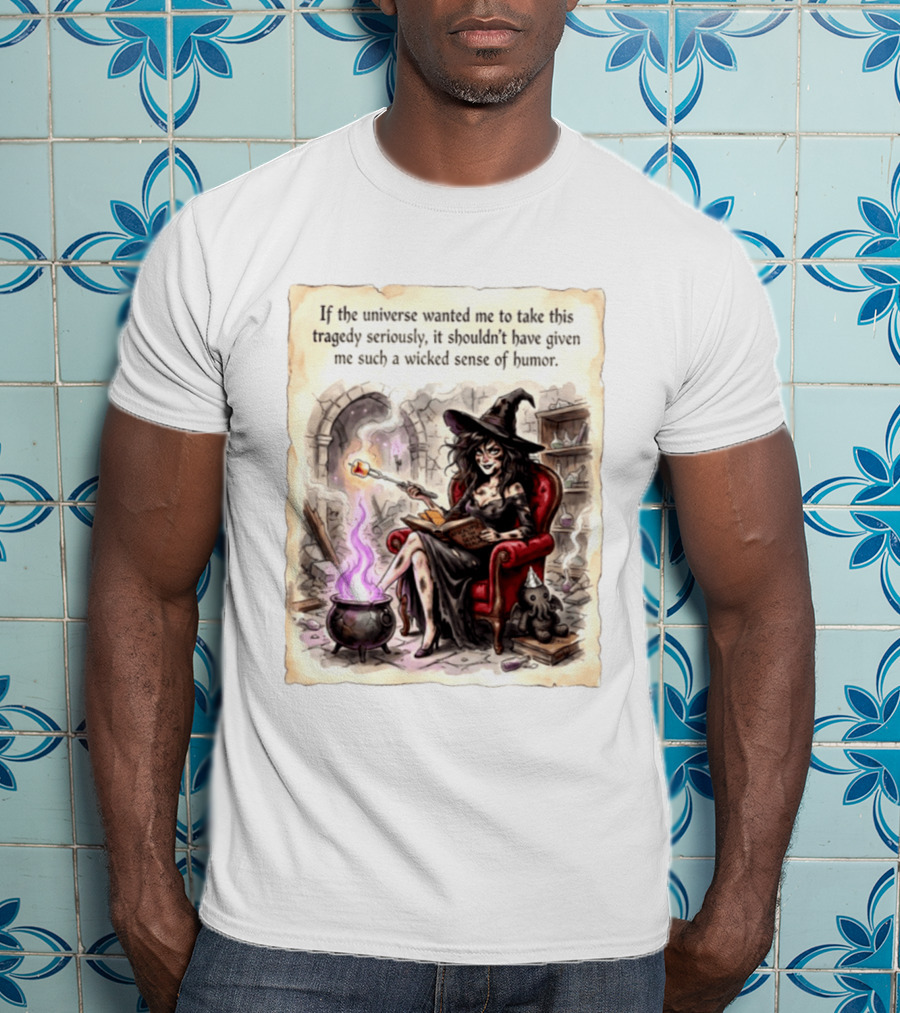 Witch With A Wicked Sense Of Humor And Magic Wand In Stone Room T-Shirt