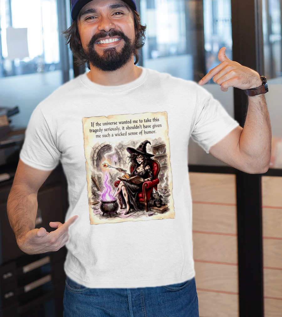 Witch With A Wicked Sense Of Humor And Magic Wand In Stone Room T-Shirt