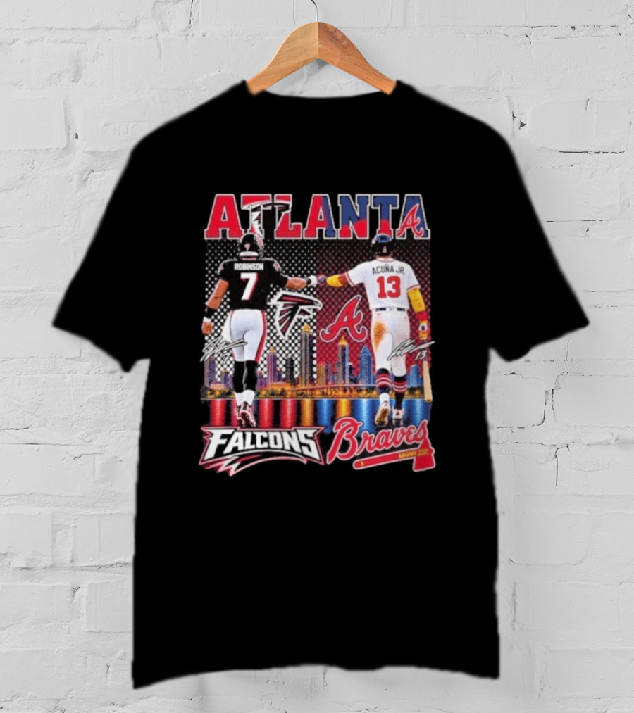 Atlanta Falcons Braves Bijan Robinson Ronald Acuna Jr. Sports City Line T-Shirt