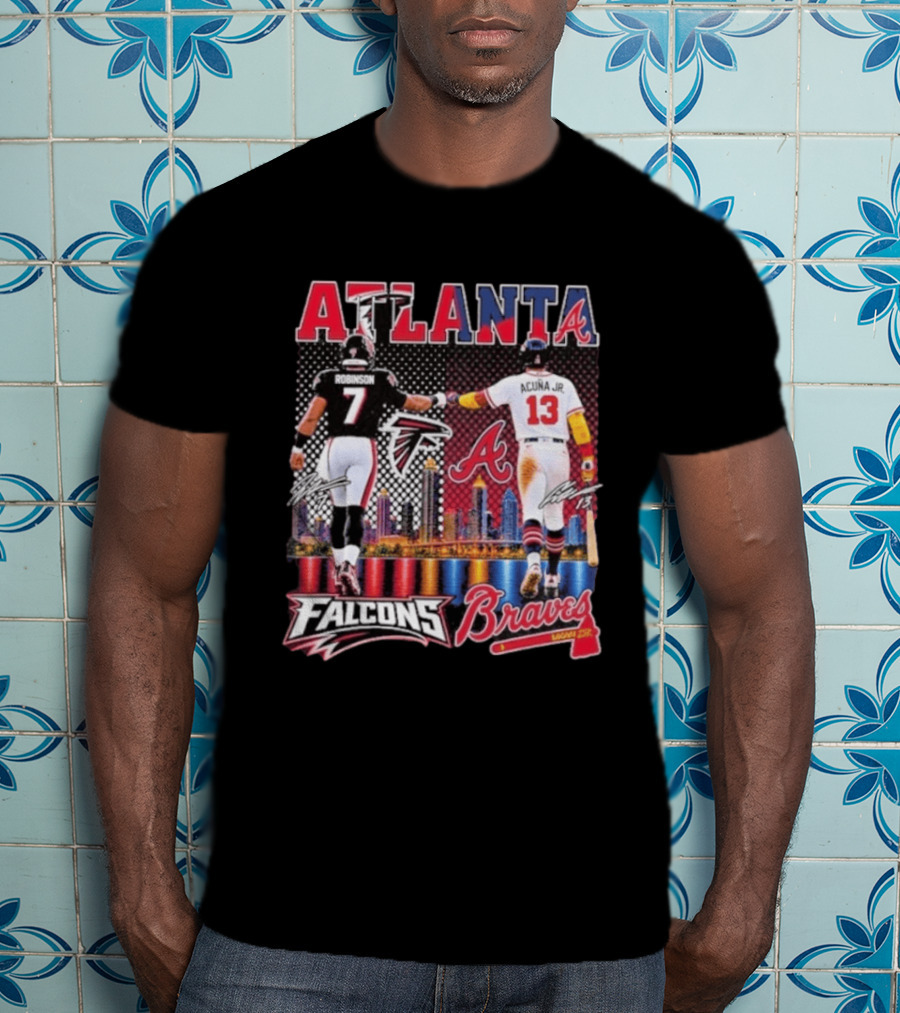 Atlanta Falcons Braves Bijan Robinson Ronald Acuna Jr. Sports City Line T-Shirt