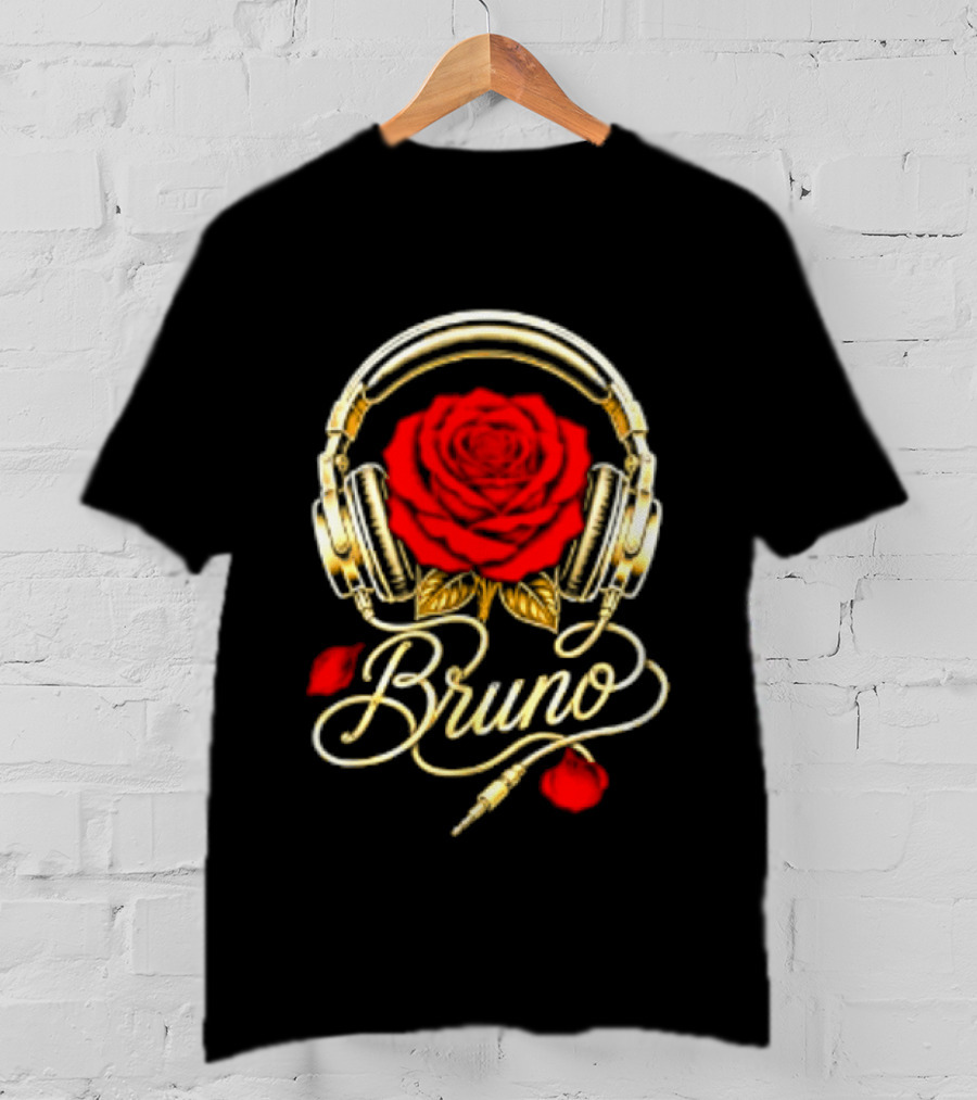 Bruno Headphones And Red Rose T-Shirt
