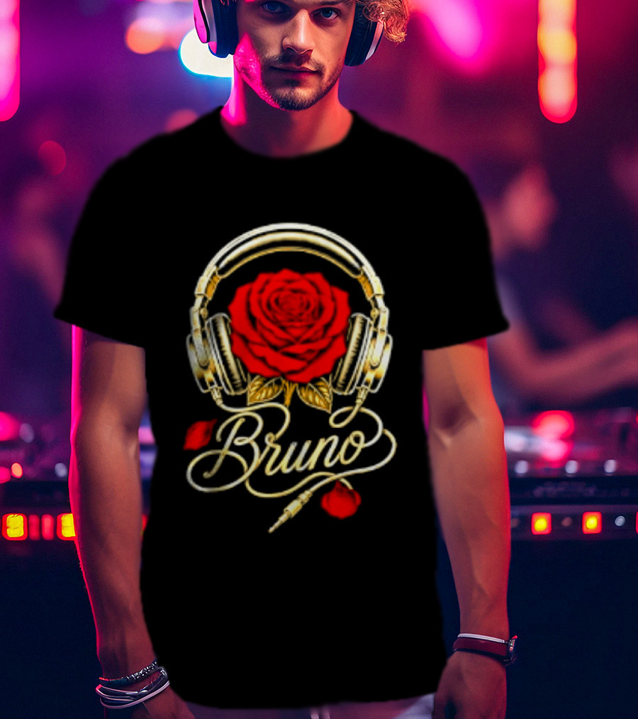 Bruno Headphones And Red Rose T-Shirt