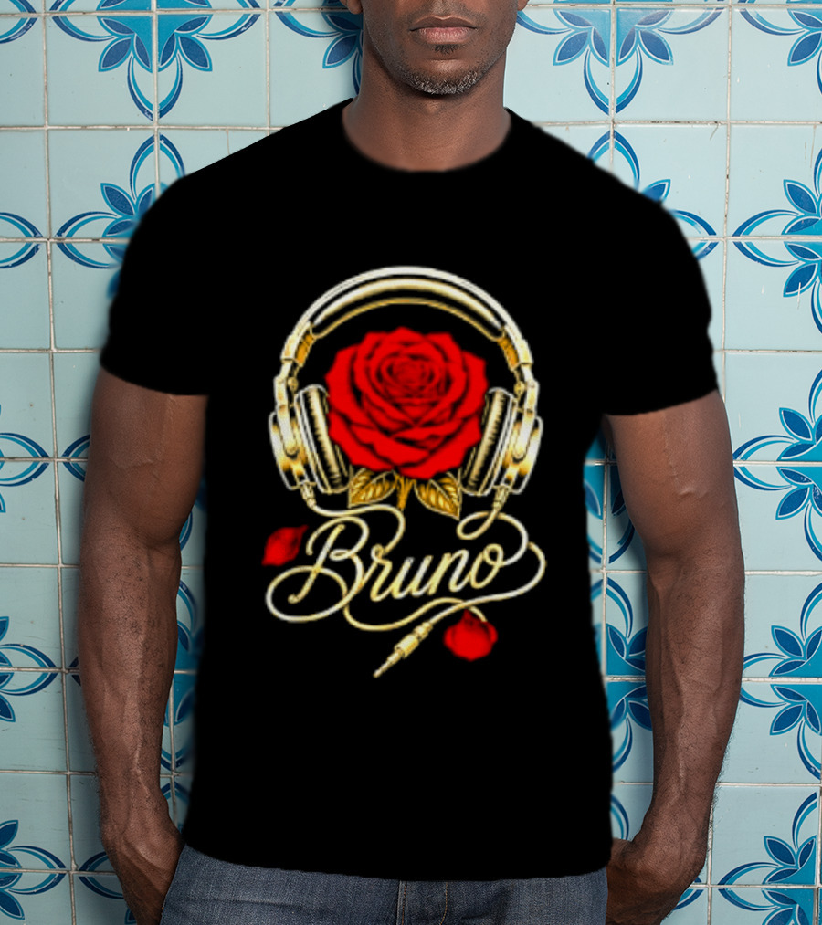Bruno Headphones And Red Rose T-Shirt