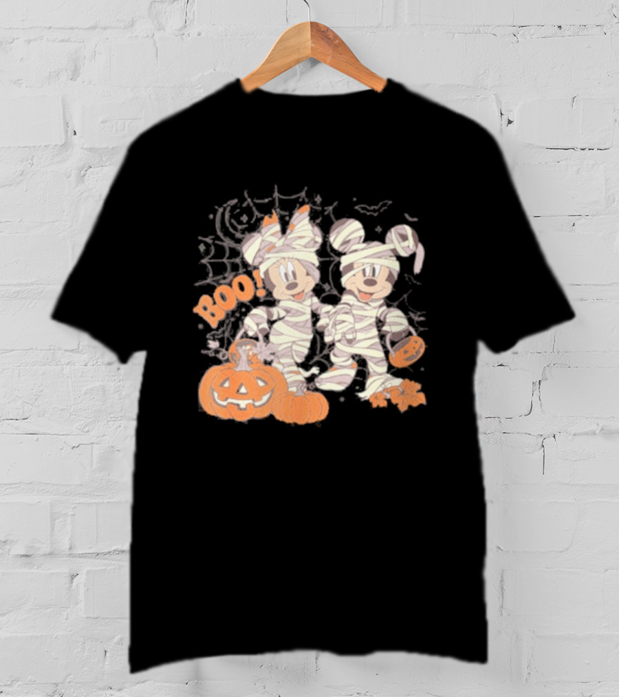 Mickey Minnie Mummy Halloween Boo Disney Spooky Pumpkin T-Shirt