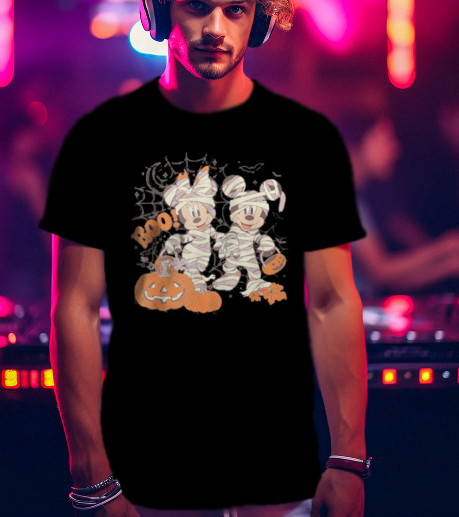 Mickey Minnie Mummy Halloween Boo Disney Spooky Pumpkin T-Shirt