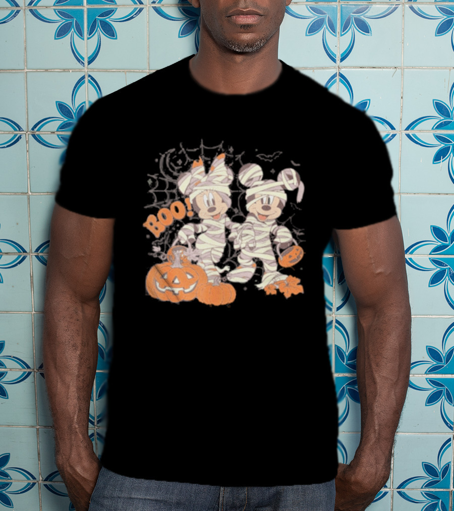 Mickey Minnie Mummy Halloween Boo Disney Spooky Pumpkin T-Shirt