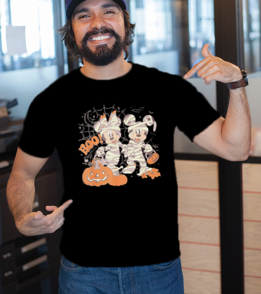 Mickey Minnie Mummy Halloween Boo Disney Spooky Pumpkin T-Shirt