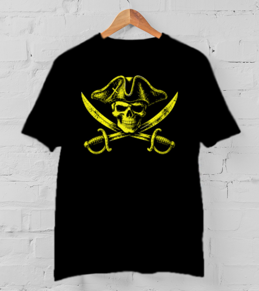 Pirate Skull Crossed Swords Crossbones Yellow T-Shirt