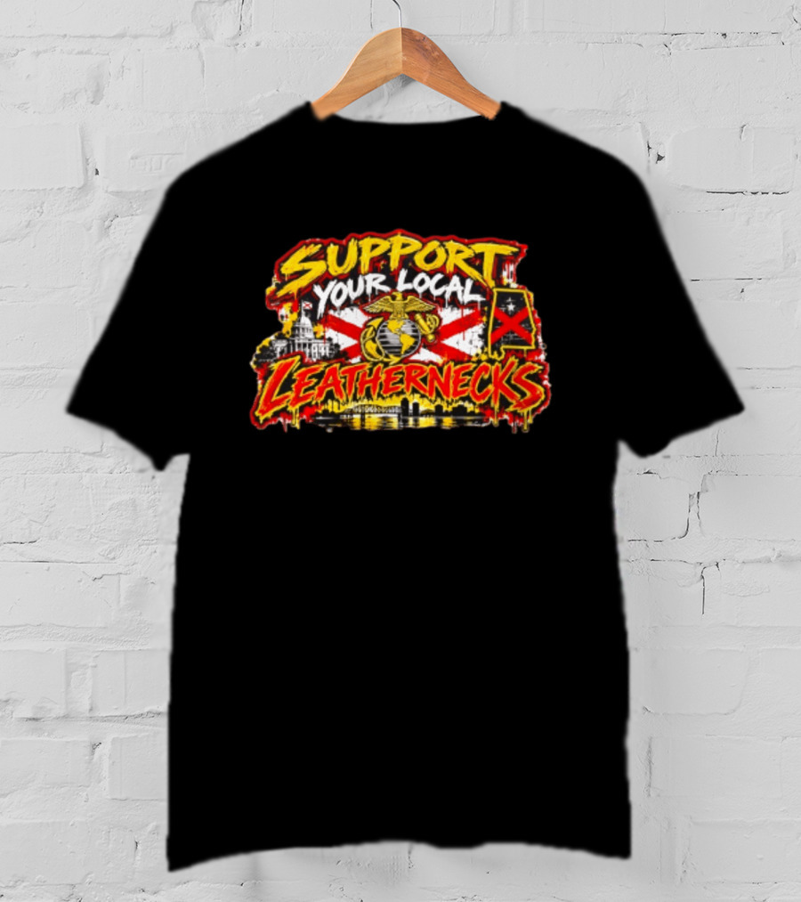 Support Your Local Leathernecks Alabama Marine Emblem Capitol Artillery Flag T-Shirt