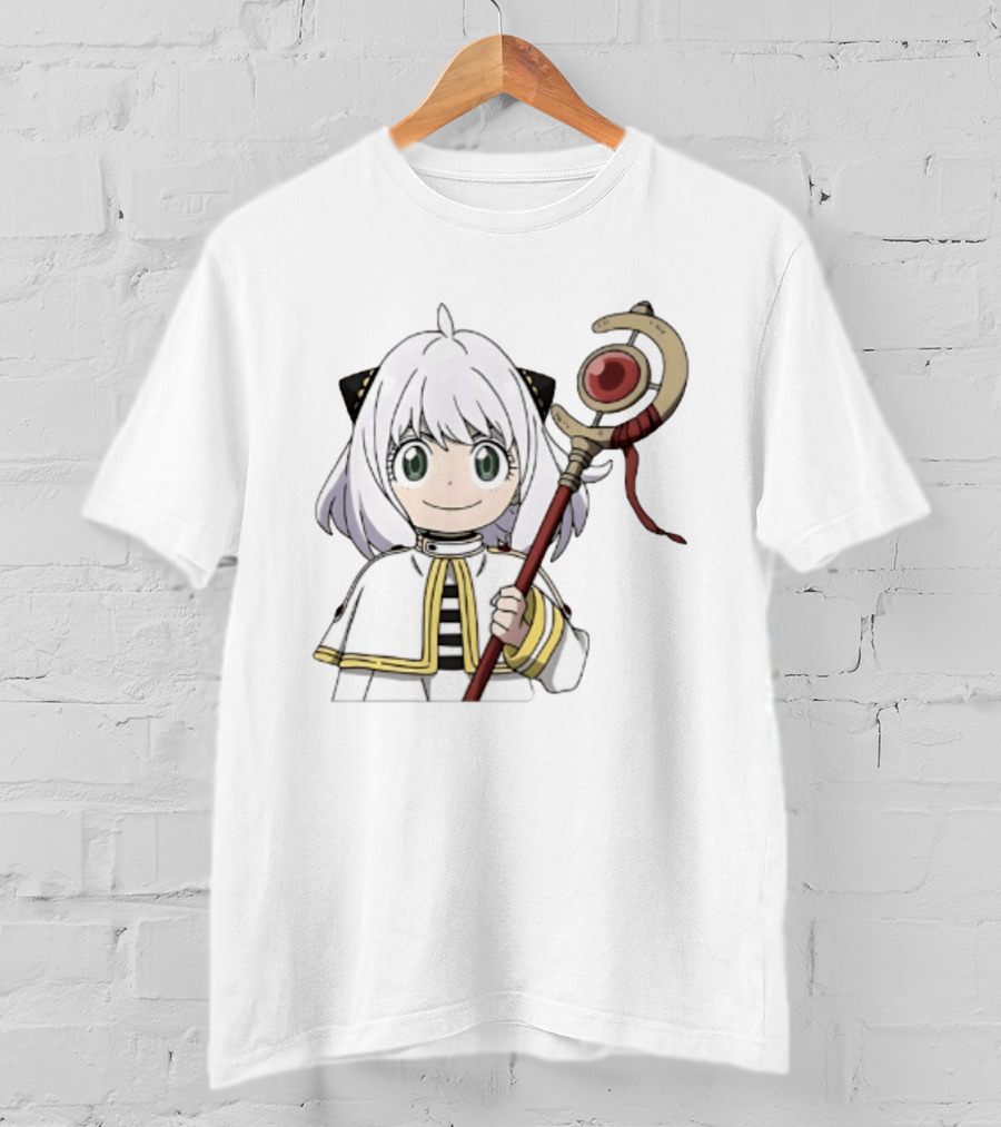 Anya Forger Frieren Crossover Anime Character With Magical Staff T-Shirt
