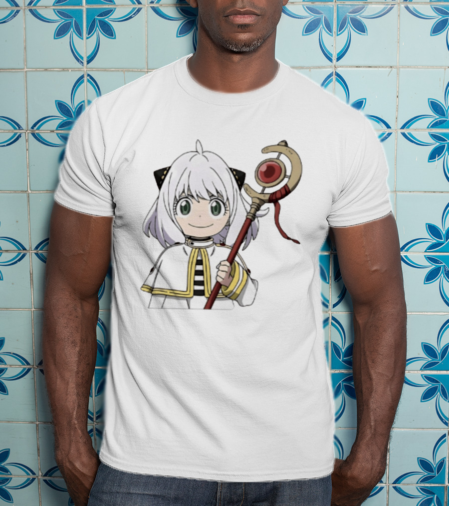 Anya Forger Frieren Crossover Anime Character With Magical Staff T-Shirt