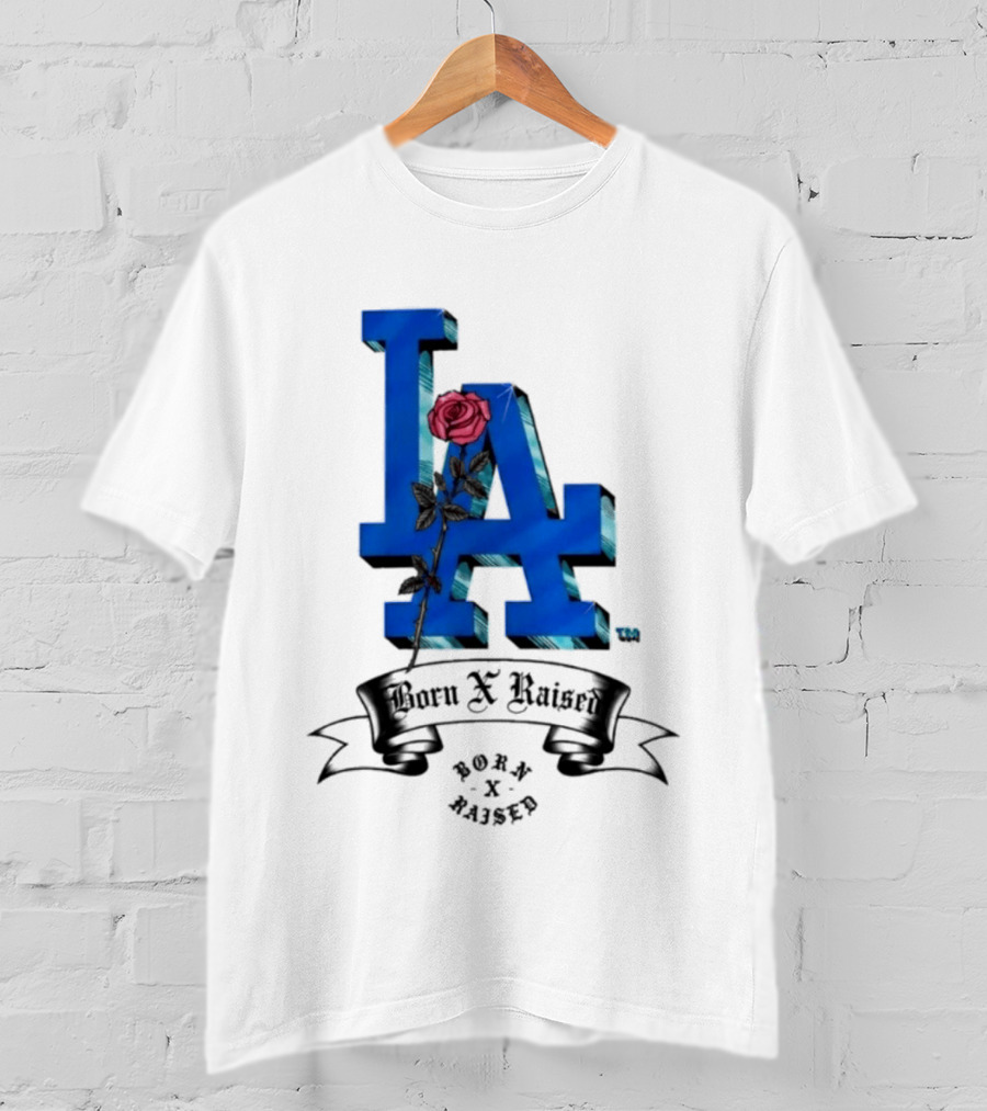 Born X Raised X Los Angeles Dodgers Forever Blue LA Rose T-Shirt