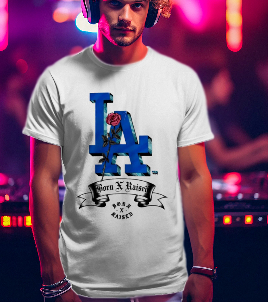 Born X Raised X Los Angeles Dodgers Forever Blue LA Rose T-Shirt