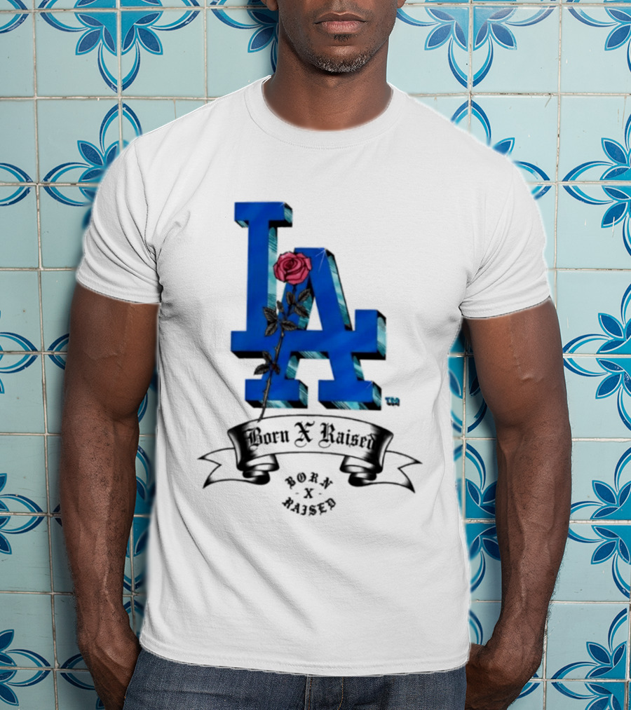Born X Raised X Los Angeles Dodgers Forever Blue LA Rose T-Shirt