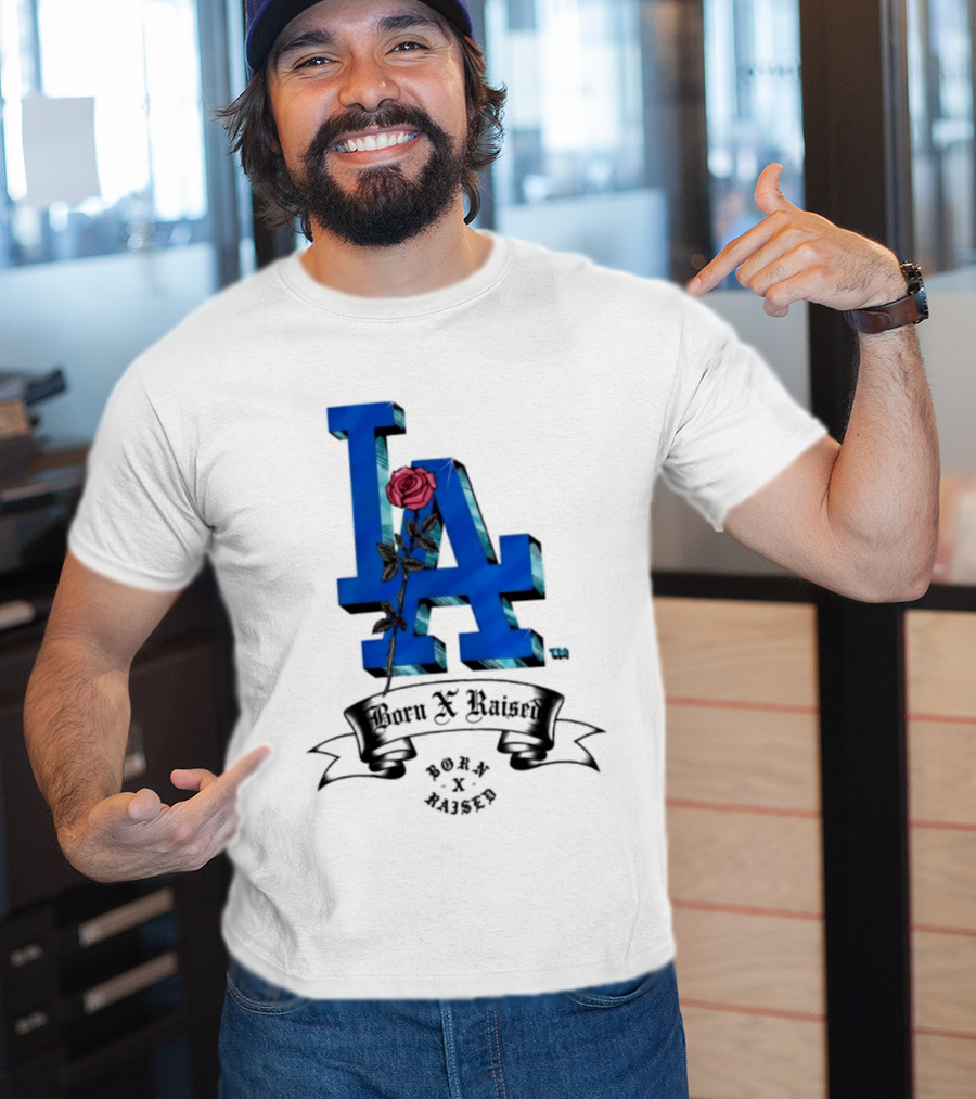 Born X Raised X Los Angeles Dodgers Forever Blue LA Rose T-Shirt