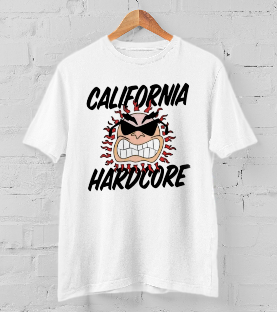 California Hardcore Sun With Sunglasses And Fierce Flames T-Shirt