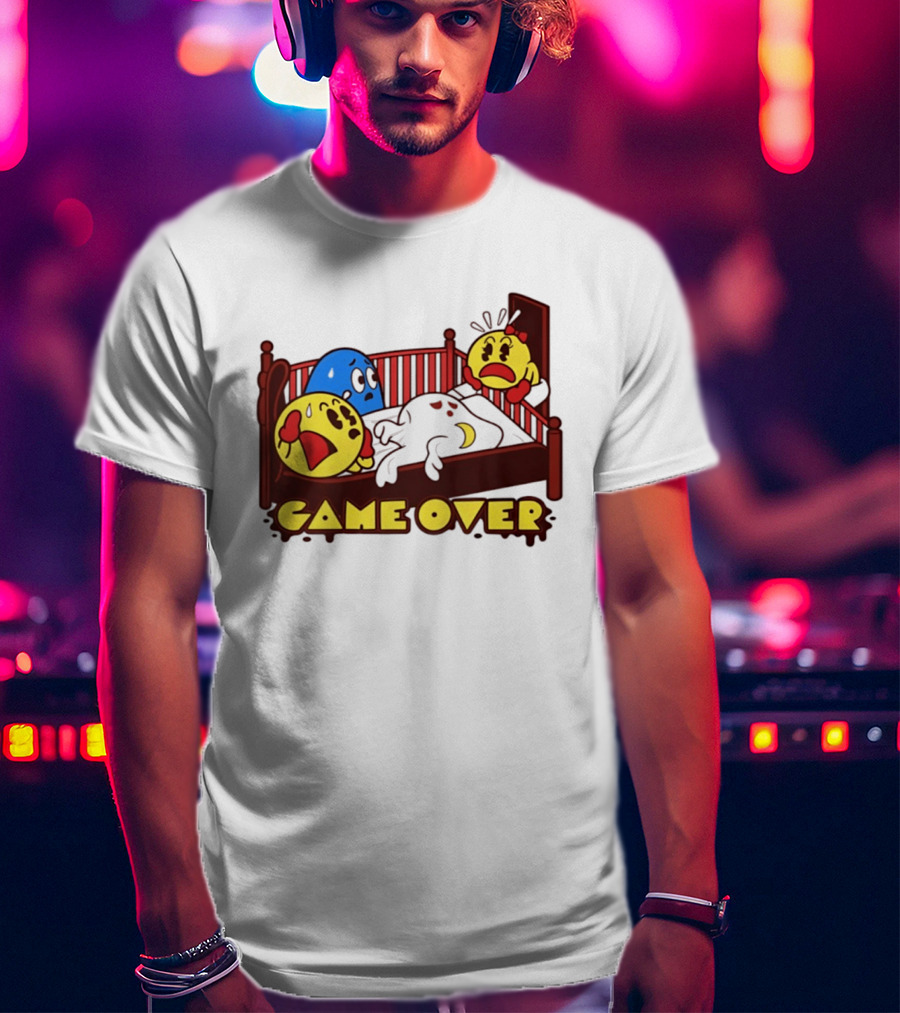Game Over Halloween Pac Man Ghost Bed Scene T-Shirt