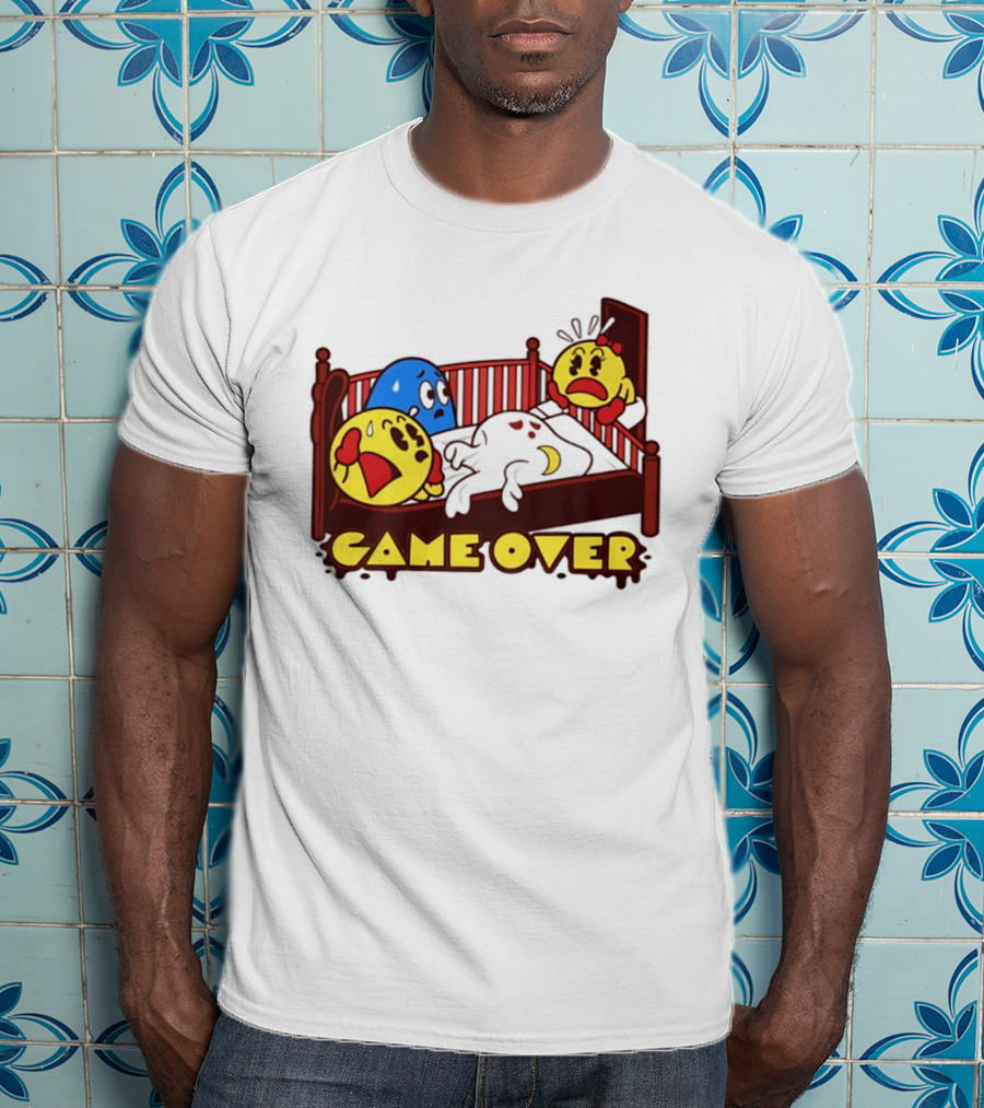 Game Over Halloween Pac Man Ghost Bed Scene T-Shirt