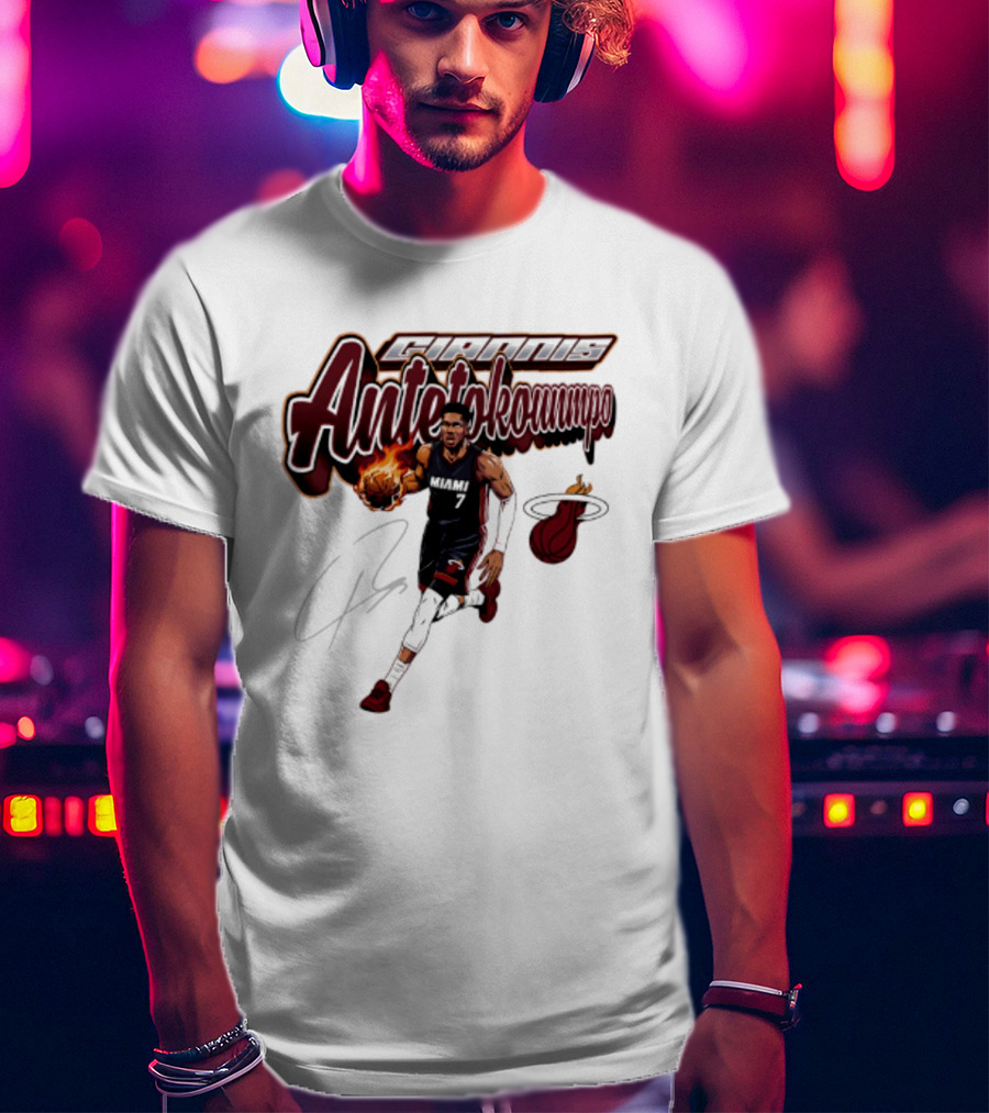 Giannis Antetokounmpo Miami Heat Basketball Cursive Script T-Shirt