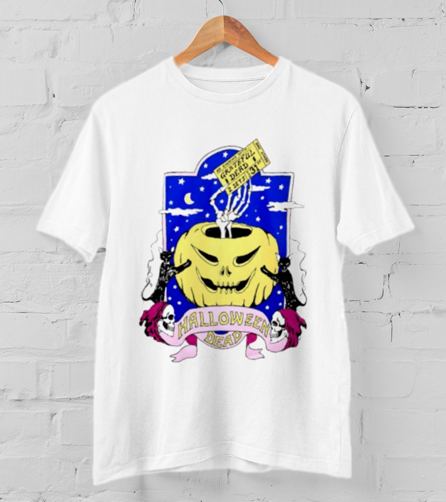 Grateful Dead Halloween Skeleton Hand With Pumpkin And Ticket 1971 T-Shirt