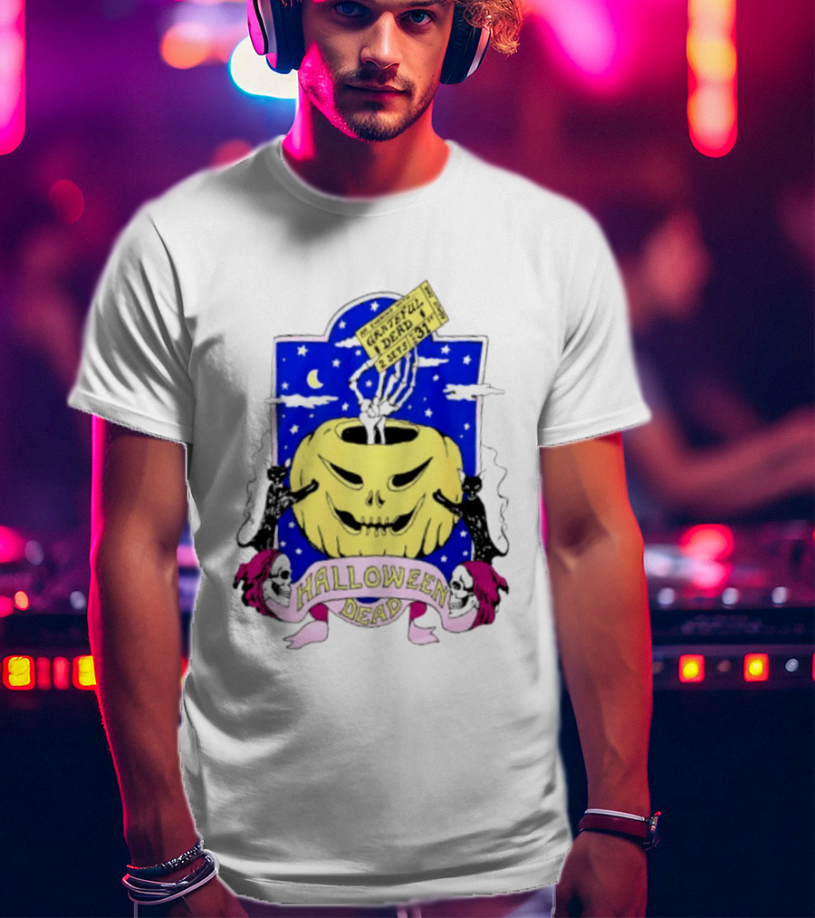 Grateful Dead Halloween Skeleton Hand With Pumpkin And Ticket 1971 T-Shirt