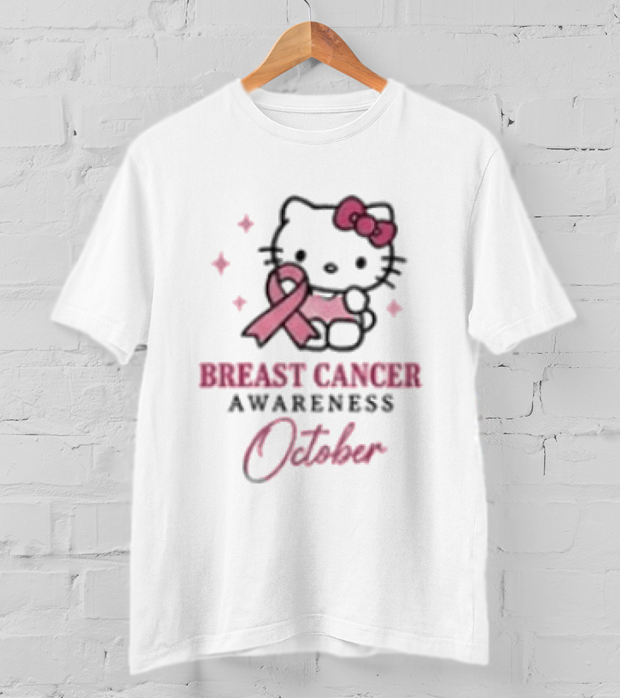 Hello Kitty Breast Cancer Awareness October Stronger Together Pink Ribbon T-Shirt