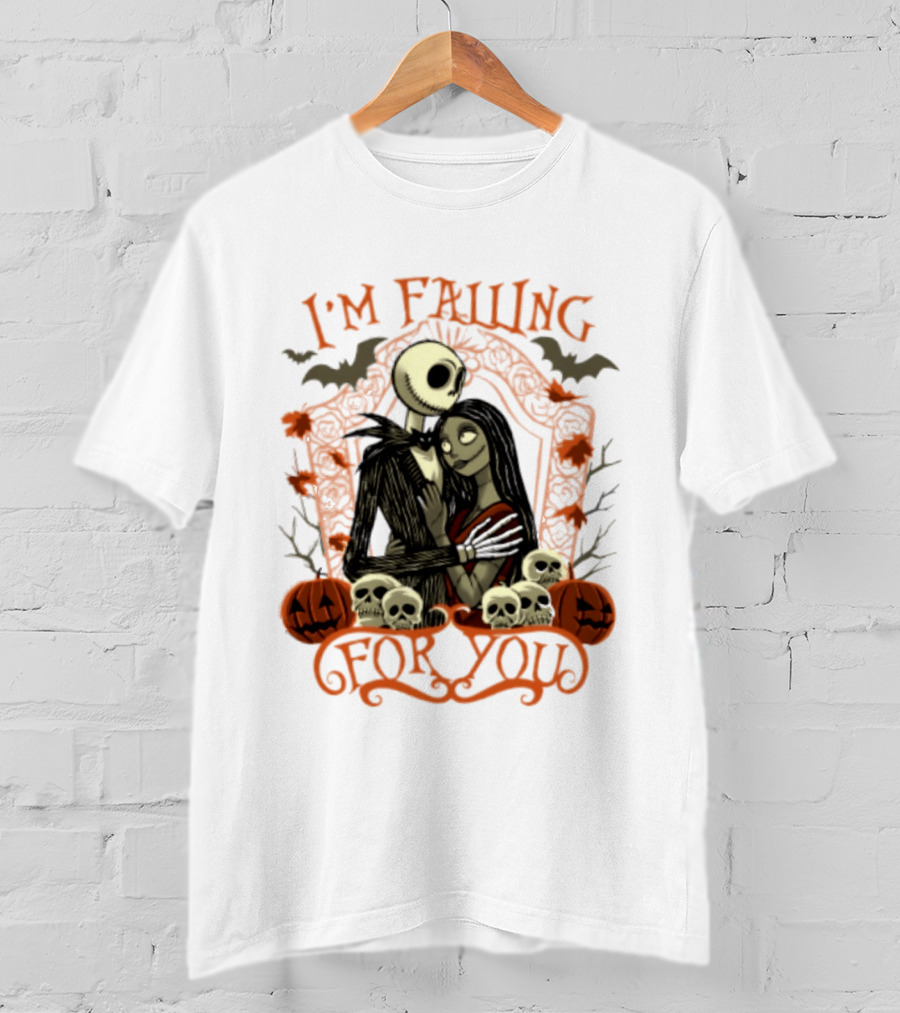 I'm Falling For You The Nightmare Before Halloween Jack And Sally Halloween Pumpkins Skulls Bats T-Shirt
