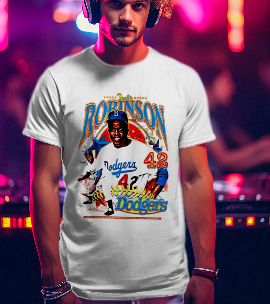 Jackie Robinson Dodgers 42 Legends Baseball Icon Two Sided T-Shirt
