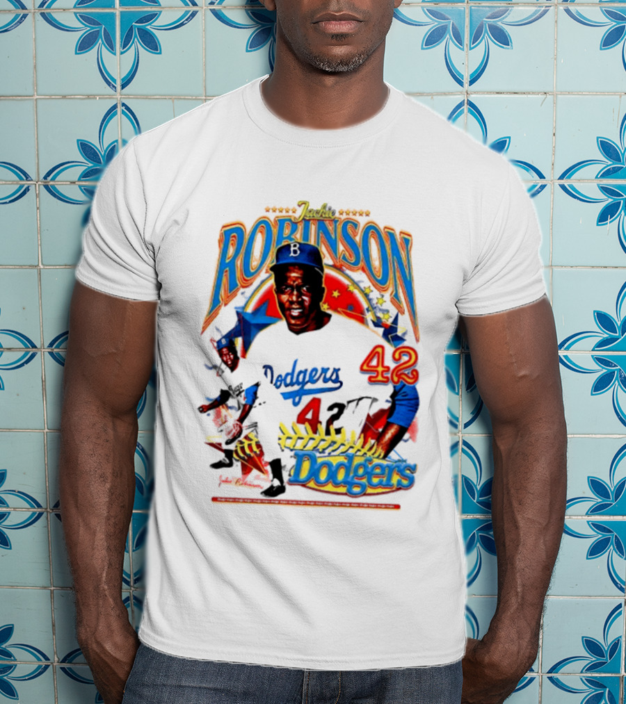 Jackie Robinson Dodgers 42 Legends Baseball Icon Two Sided T-Shirt