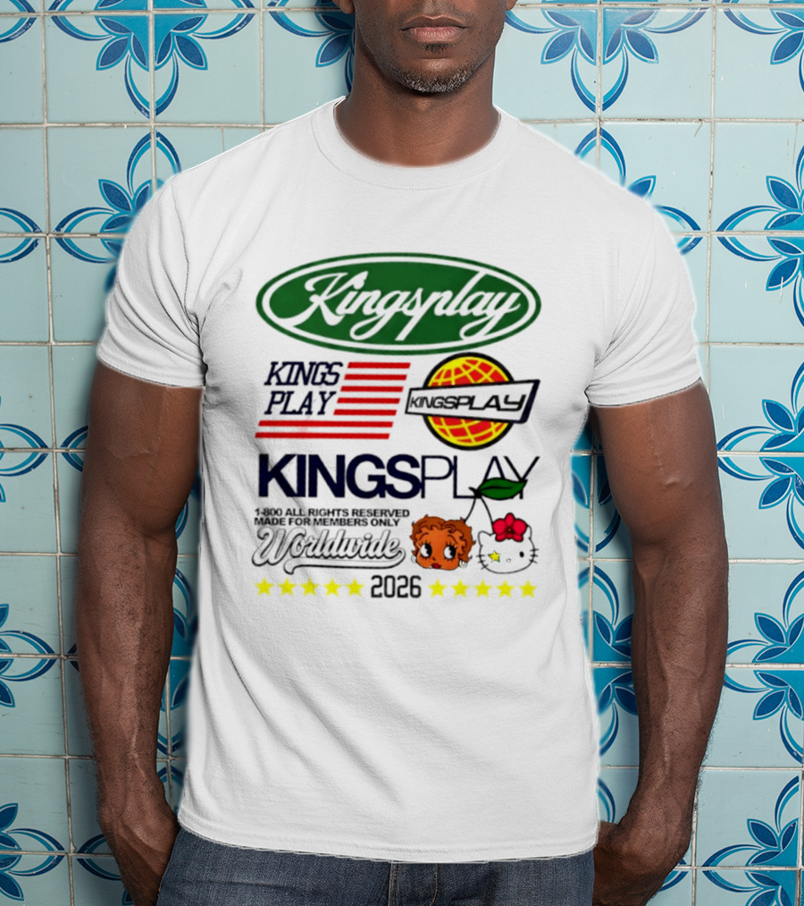 Kingsplay 1 800 All Rights Reserved Members Only Worldwide 2026 Hello Kitty Stars T-Shirt