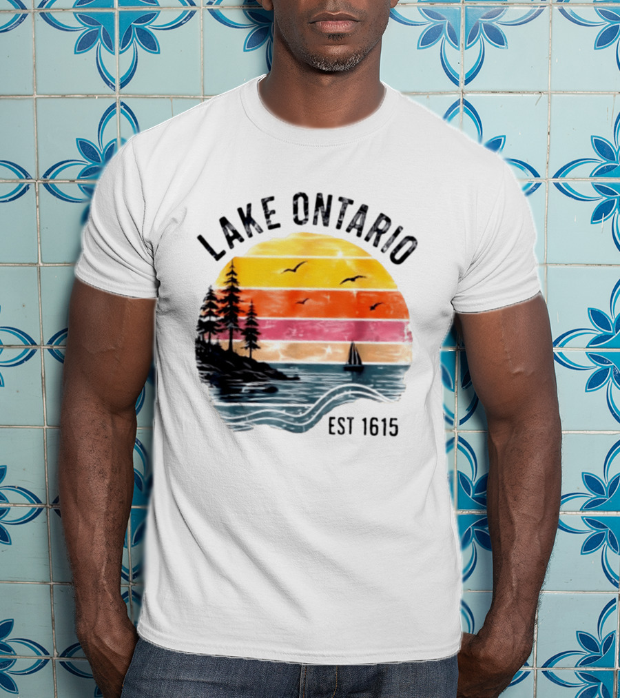 Lake Ontario Est 1615 Great Lakes Nature Sunset Sailing Scene T-Shirt