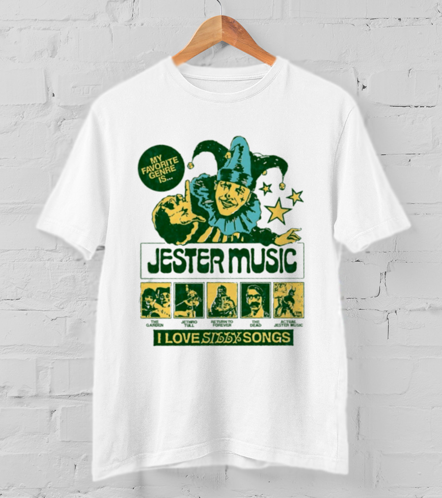 My Favorite Genre Is Jester Music I Love Silly Songs Playful Jester With Stars T-Shirt