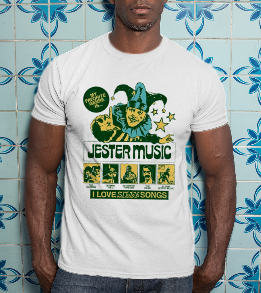 My Favorite Genre Is Jester Music I Love Silly Songs Playful Jester With Stars T-Shirt