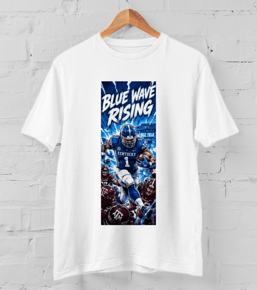 Blue Wave Rising 2026 Kentucky Wildcats Running Back Kyle Field Football Action T-Shirt