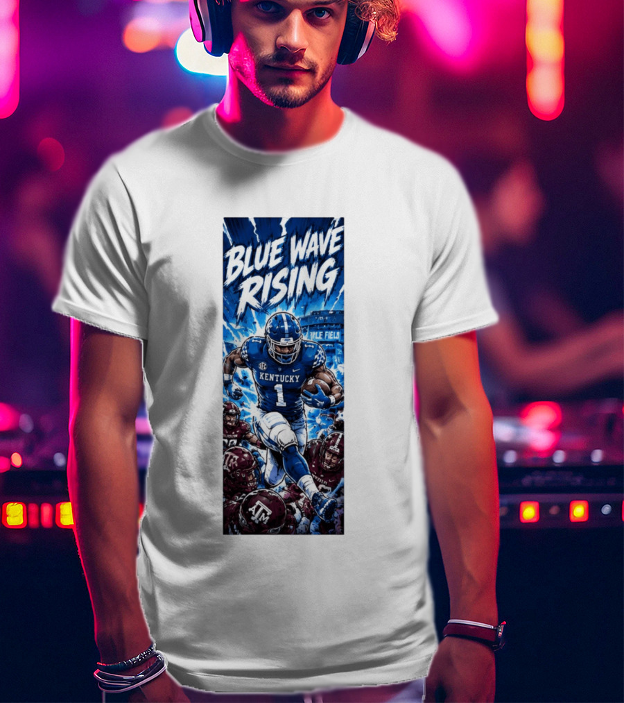 Blue Wave Rising 2026 Kentucky Wildcats Running Back Kyle Field Football Action T-Shirt