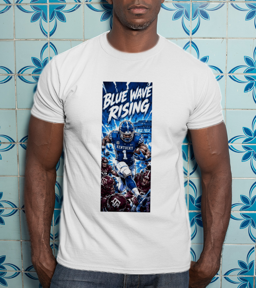 Blue Wave Rising 2026 Kentucky Wildcats Running Back Kyle Field Football Action T-Shirt