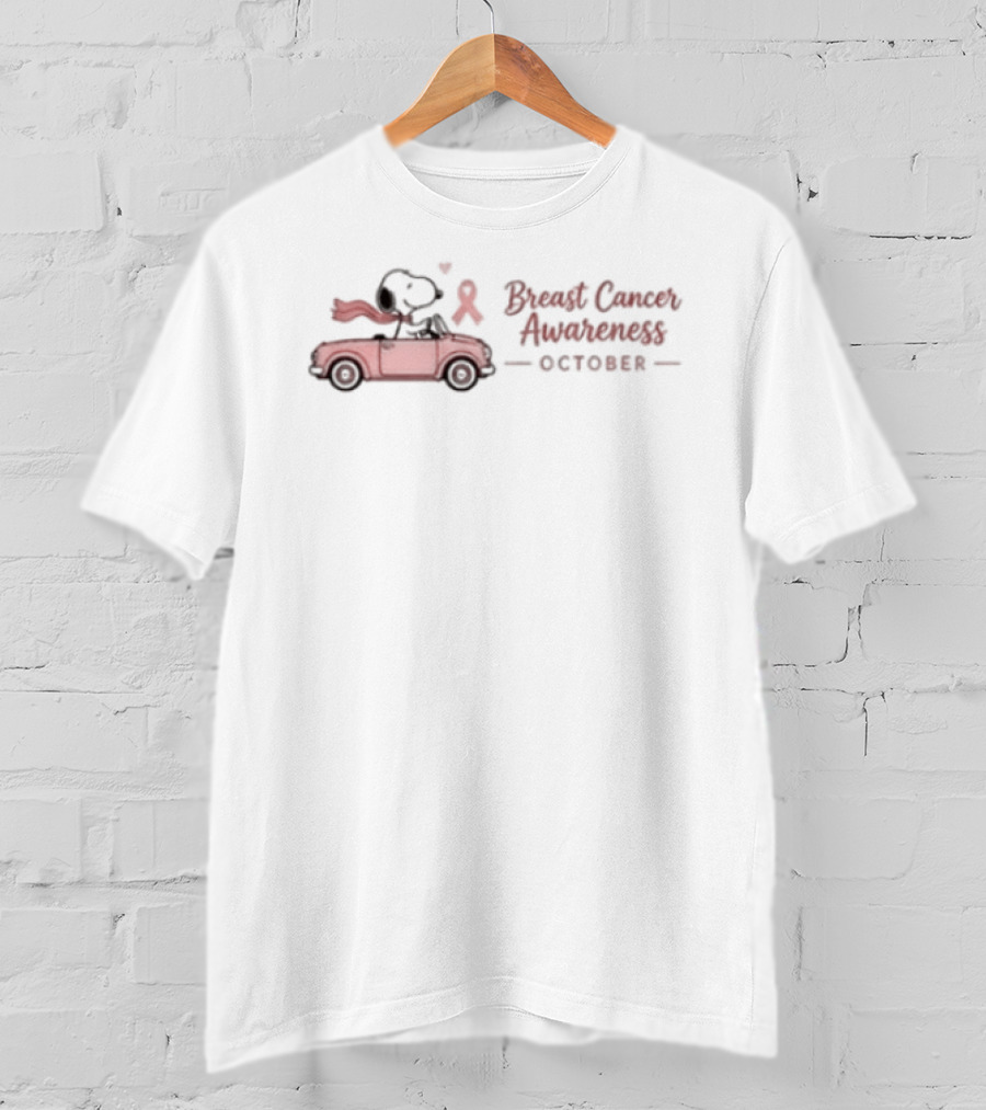 Snoopy Breast Cancer Awareness October With Pink Ribbon Car T-Shirt
