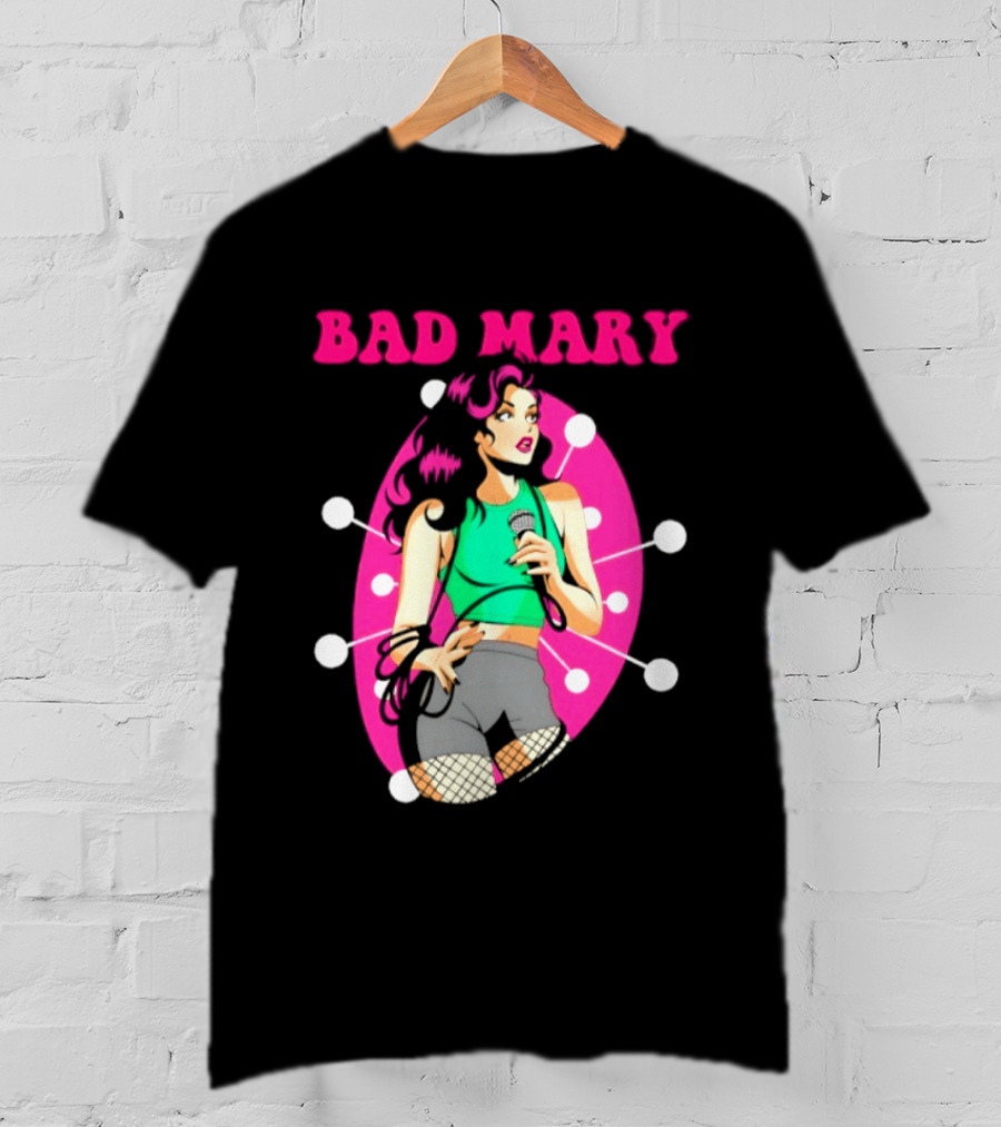 Bad Mary Punk Rock Band Female Singer Microphone Neon T-Shirt