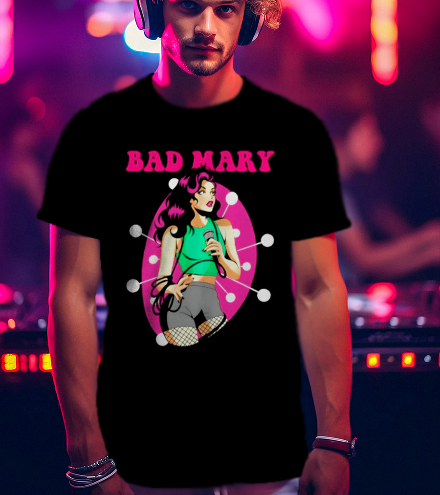 Bad Mary Punk Rock Band Female Singer Microphone Neon T-Shirt